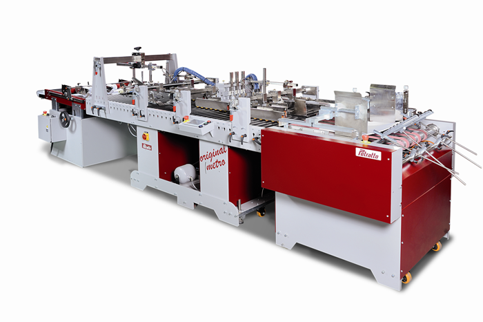 Extended modular folder-gluer line; white background dealer photo