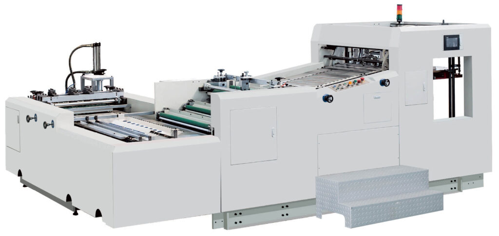 Official Rollem 2026 product render of the Cardistry SL single-line card slitting/collating production machine (white livery, touchscreen).