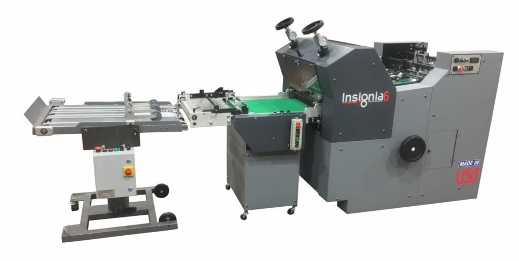 Official Rollem photo of the Insignia 6 (20x20") rotary die cutter, landscape/portrait feeding.