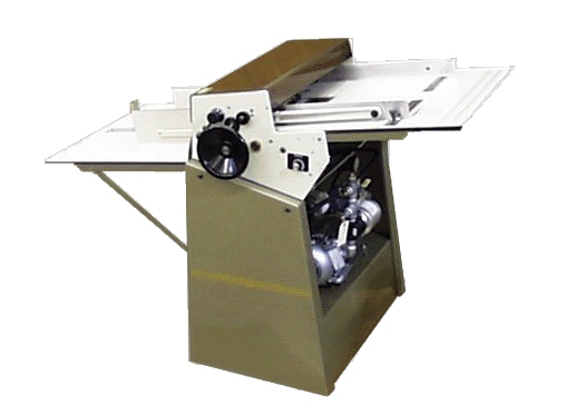 Official Rosback factory photo of a TrueLine perforator/scorer/slitter — floor-standing single-shaft head-and-shaft machine with fold-out feed and delivery tables, see-through safety cover over the head rail, hand-wheel and vacuum pump visible. The canonical TrueLine (220/223/226) product shot from