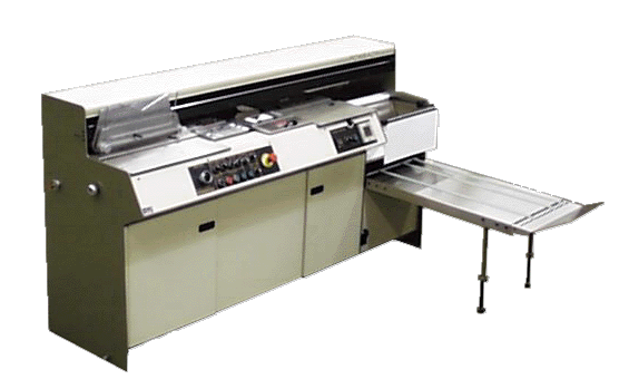 Official Rosback factory photo of the 880 single-clamp hot-melt perfect binder.