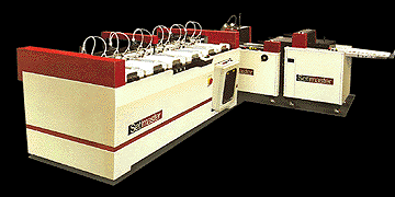 Official Rosback factory photo of a Setmaster suction-feed horizontal collating/finishing system.