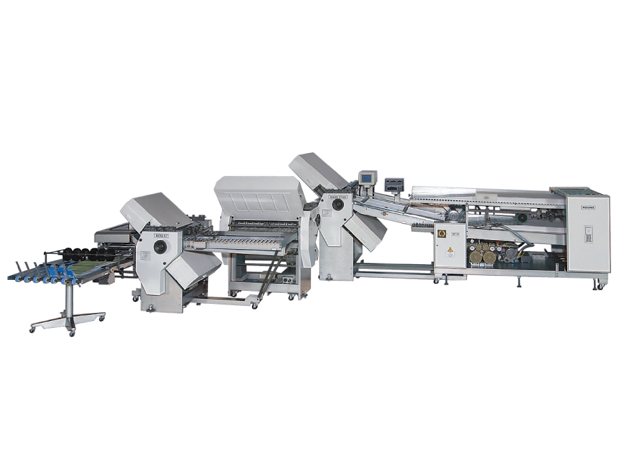 Official Shoei transparent PNG — SRT97-6/4/4K multi-unit buckle folder with slitter conveyor for web-press signature refolding (32-page). Strongest rotary-shaft/slitter host in the range.