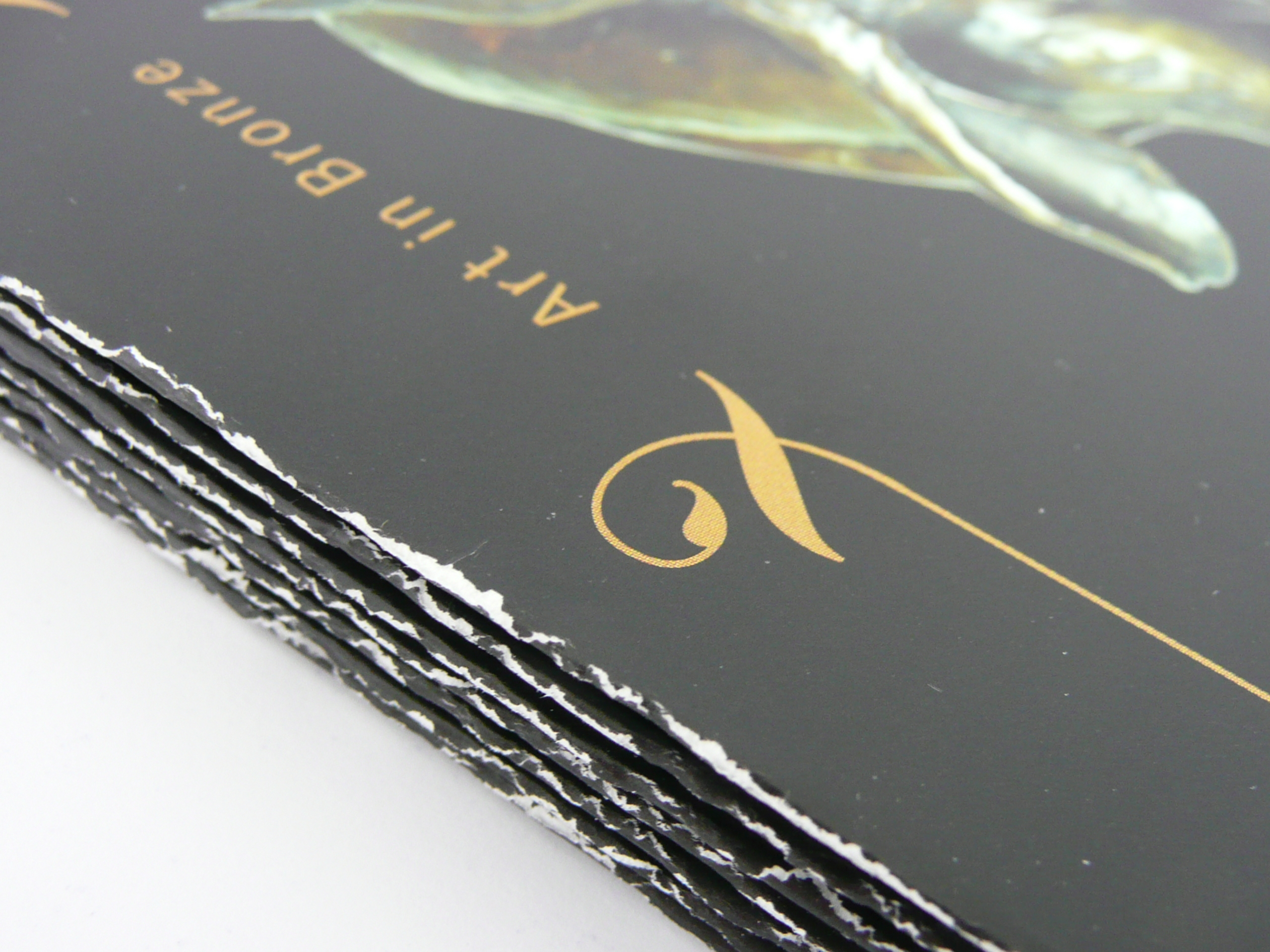 Close-up of Art in Bronze booklet spines showing severe fibre cracking
