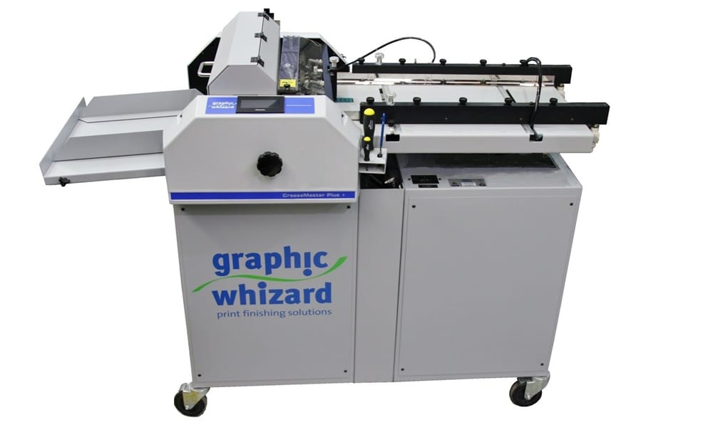 Graphic Whizard CreaseMaster Plus pneumatic creaser with rotary perf/score — dealer photo (legacy model)