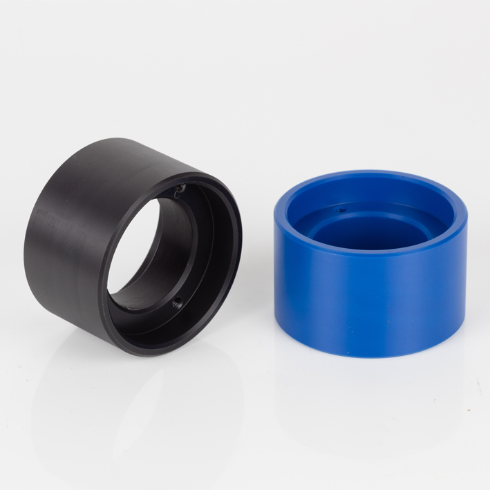 Black and blue perf nylon sleeves side by side, studio shot
