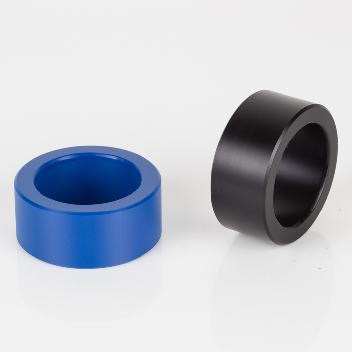 Blue and black nylon perf sleeves side by side on white