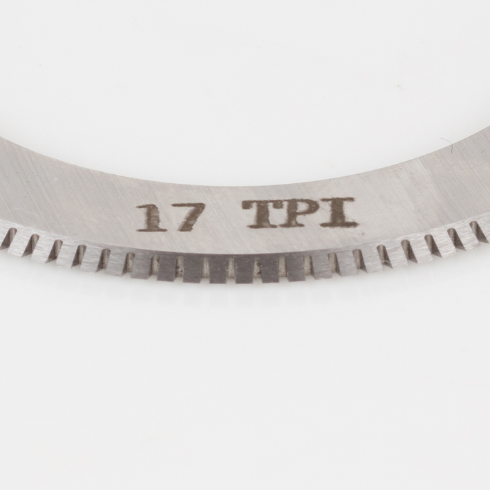 Macro close-up of 17 TPI micro-perf blade teeth