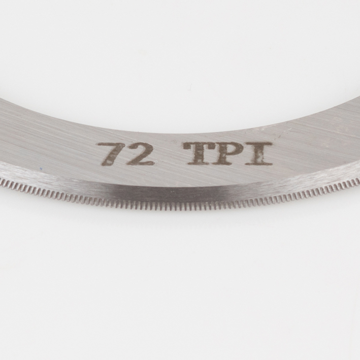 Macro close-up of 72 TPI micro-perf blade teeth
