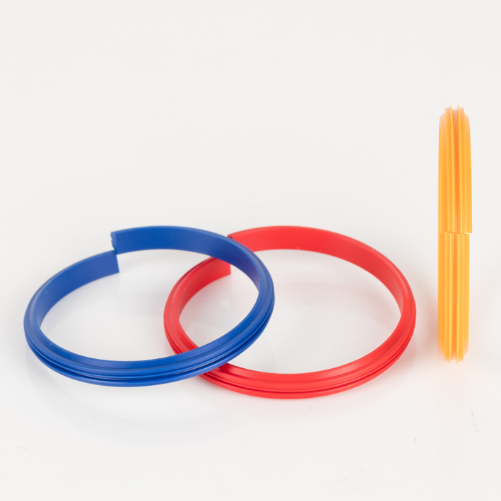 Selection of female receiver rings: blue, red flat, yellow on edge