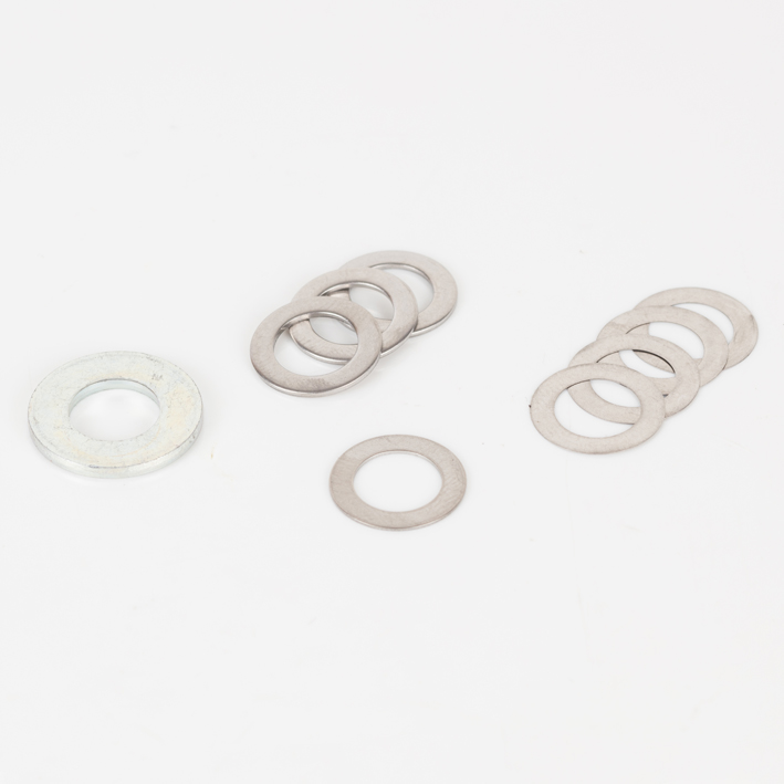 Shim washer set, one thick zinc washer plus thin steel shim washers