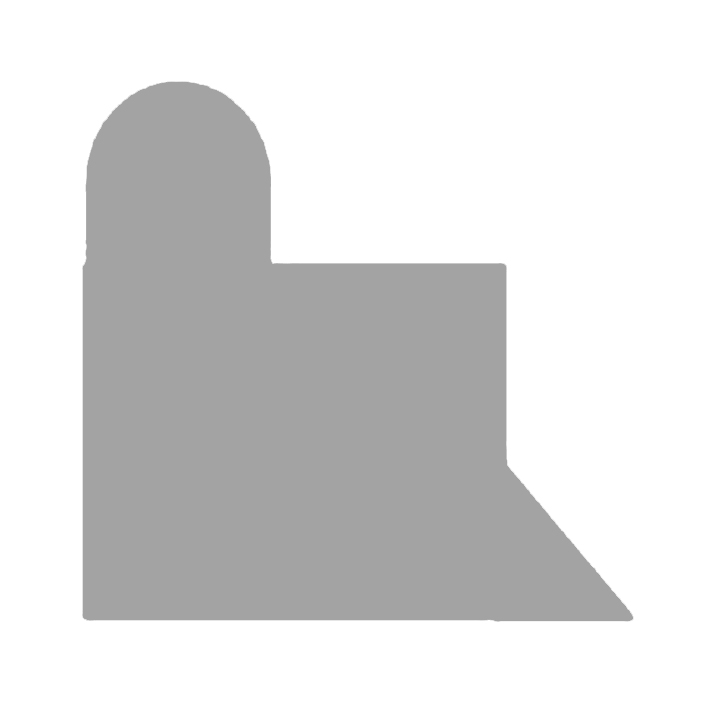 Grey silhouette cross-section profile of flat-edge split gripper crease band